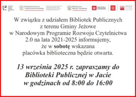 Biblioteka w Jacie zaprasza w tą sobotę